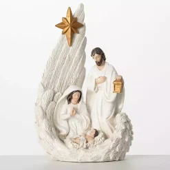 Holy Family White and Gold Nativity Statue