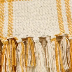 Honey Gold Plaid Fringe Throw