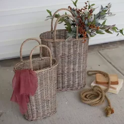 Honey Wicker Tall Oval Baskets, Set of 2