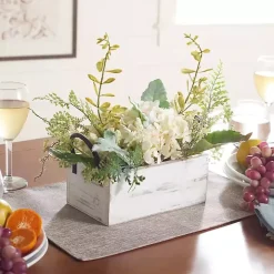 Hydrangea Arrangement in White Planter