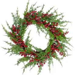 Iced Red Berries and Cedar Wreath