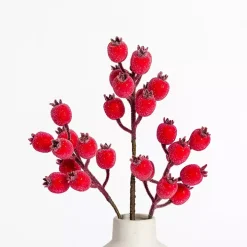 Iced Red Berry Stems, Set of 2