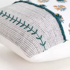 Ivory & Multicolor Botanical Lumbar Pillow