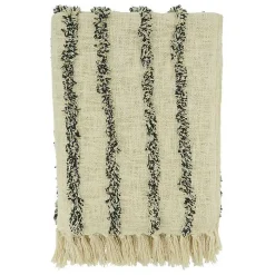 Ivory and Black Tufted Lines Throw
