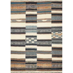 Ivory and Multicolored Tribal Outdoor Rug, 7x11