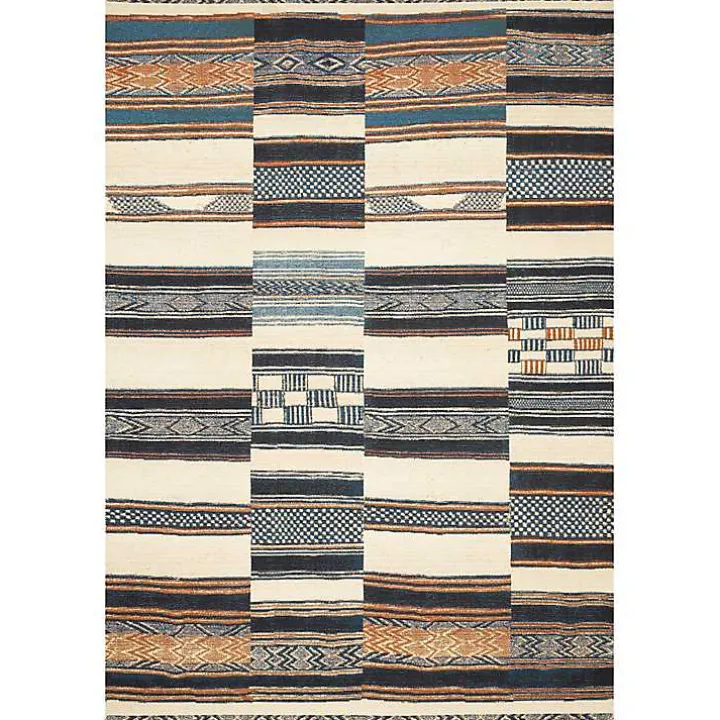 Ivory and Multicolored Tribal Outdoor Rug, 7x11