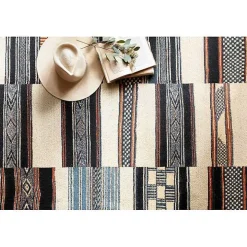 Ivory and Multicolored Tribal Outdoor Rug, 7x11