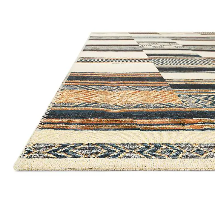 Ivory and Multicolored Tribal Outdoor Rug, 7x11