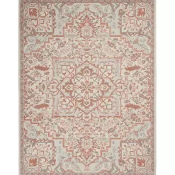 Ivory and Rose Floral Medallion Area Rug, 5x7
