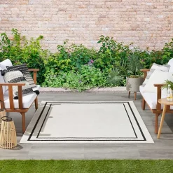 Ivory Bordered Indoor/Outdoor Area Rug, 6x9