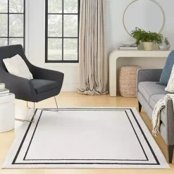 Ivory Bordered Indoor/Outdoor Area Rug, 5x7