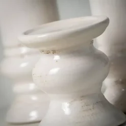 Ivory Ceramic Column Pillar Holders, Set of 3