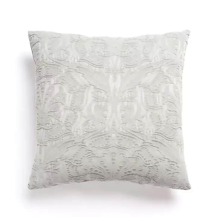Ivory Chenille Damask Throw Pillow
