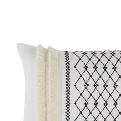 Ivory Cotton Embroidered Tassel Accent Pillow