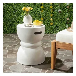 Ivory Drum Accent Table with Handles