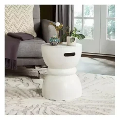 Ivory Drum Accent Table with Handles