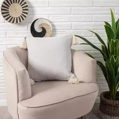 Ivory Gauze Organic Tassel Throw Pillow