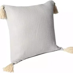 Ivory Gauze Organic Tassel Throw Pillow