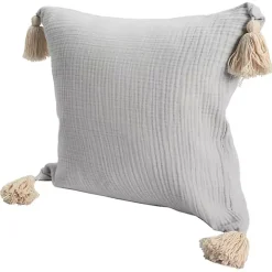 Ivory Gauze Organic Tassel Throw Pillow