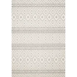 Ivory Geometric Stripes Outdoor Area Rug, 5x7