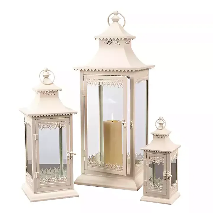 Ivory Metal Vintage Lanterns, Set of 3