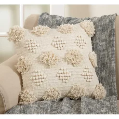 Ivory Moroccan Tufted Pom Pom Throw Pillow