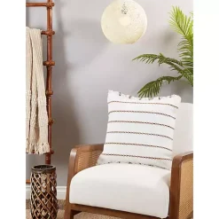 Ivory Striped Fringe Oversized Throw Pillow