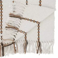 Ivory Striped Fringe Table Runner