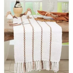 Ivory Striped Fringe Table Runner