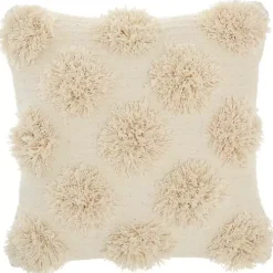 Ivory Tufted Pom Poms Throw Pillow