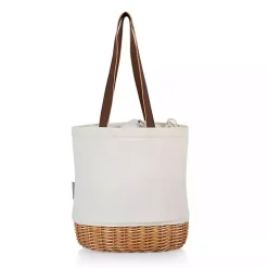 Ivory Wicker Cinch Top Wine Tote