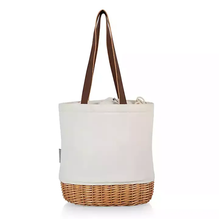 Ivory Wicker Cinch Top Wine Tote