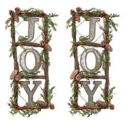 Joy Window Pane Wreath Wall Plaques, Set of 2