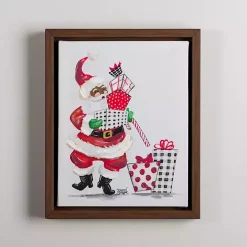 Joyful Santa with Presents Framed Canvas Art Print