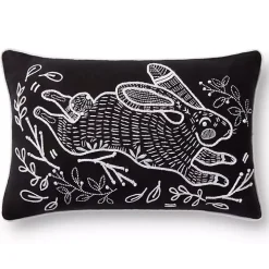 Jumping Bunny Embroidered Easter Throw Pillow