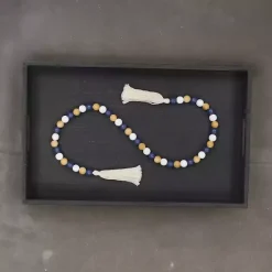 Kara Brown and Blue Beaded Wood Decorative Garland