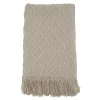 Knitted Beige with Fringe Throw Blanket