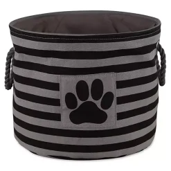 Large Black Paw Patch Stripe Round Pet Basket