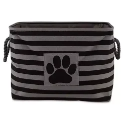 Large Black Paw Print Striped Pet Basket