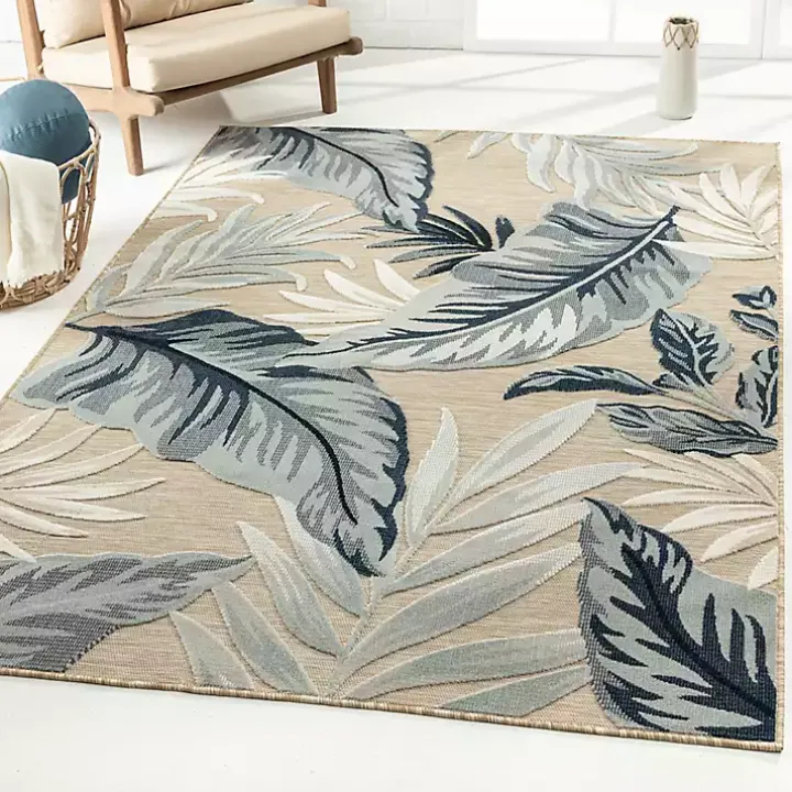 Large Print Tropical Leaf Outdoor Area Rug, 7x9