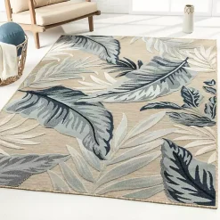 Large Print Tropical Leaf Outdoor Area Rug, 5x7