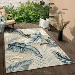 Large Print Tropical Leaf Outdoor Area Rug, 7x9