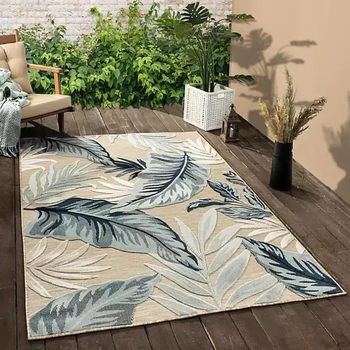 Large Print Tropical Leaf Outdoor Area Rug, 5x7