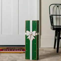 LED Green Christmas Present Wooden Statue, 22 in.