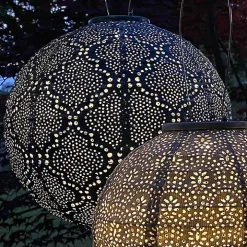 LED Round Sea Blue Outdoor Hanging Lantern