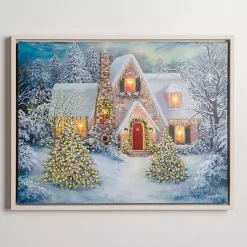 LED Snowy Christmas House Canvas Art Print