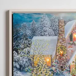 LED Snowy Christmas House Canvas Art Print