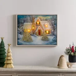 LED Snowy Christmas House Canvas Art Print