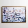 LED Snowy Village Scene Canvas Art Print