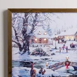 LED Snowy Village Scene Canvas Art Print